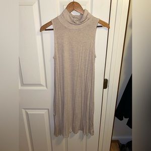 Beige cowl neck mini dress with pockets